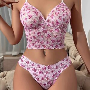 🌸 Butterfly print lace lingerie 2 piece set